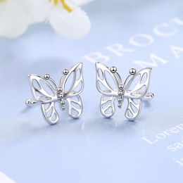 Backs Earrings Real 925 Sterling Silver Hollow Butterfly Clip For Charm Women Minimalist Cute Fine Jewelry No Piercing