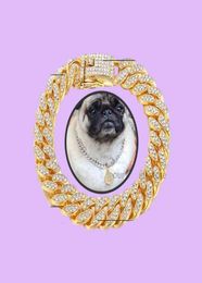 Dog Collars xury Designer Collar Bracelet Bling Diamond Necklace Cuban Gold Chain For Pitbull Big Dogs Jewellery Metal Material3214538