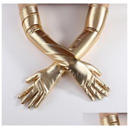 Costume Accessories Women Long Gloves 1920S Evening Party Mittens Sexy Faux Leather Opera Glove Cosplay Dress Props Shiny Metallic B Dhsd3