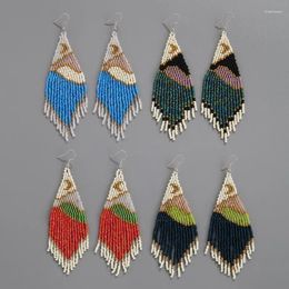 Dangle Earrings Beaded Tassel Moon Mountains And Rivers Design Tide Simple Hand Knitting Bohemia Alloy Geometry Rice Bead