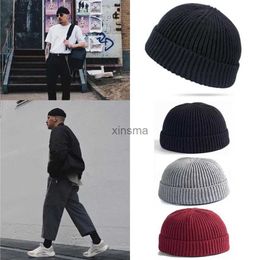 Beanie/Skull Caps Men Women Knitted Hat Beanie Skullcap Sailor Cap Cuff Brimless Retro Navy Style Unisex HipHop Elastic Warm Winter Ski Beanie Hat YQ240207