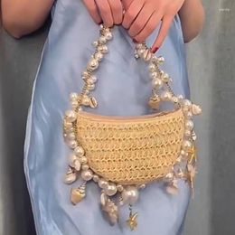 Evening Bags Lady For Women Luxury Designer Brand Handbag And Purses Pearl Conch Grass Woven Bag Beach Vacation Women's Tote