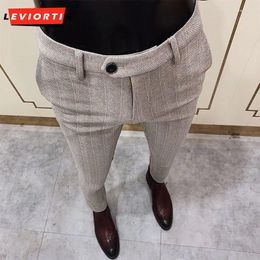 Men's Suits Striped Woolen Slim Fitting Suit Pants For Business Attire Casual Small Leg Versatile Korean Version Trend