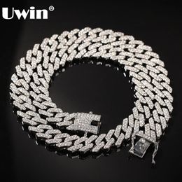 UWIN S-Link Miami Cuban Link Chain Necklace 12mm Silver Colour Necklace with Bling Pink Rhinestones Choker Hip Hop Jewellery 240131