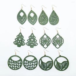 Dangle Earrings 6Pairs/1Set Women Wood Hollow Geometric Carved Patterns Ladies Statement Casual Ethnic Ultralight Girl Boutique Jewelry