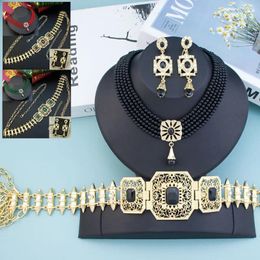 Necklace Earrings Set Sunspicems Morocco Bride Jewellery Kaftan Waist Chain Belt Hand Beads Choker Square Earring Arabic Wedding