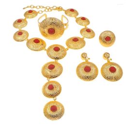 Necklace Earrings Set Women Round Combination Pendant Luxury Wedding And Banquet Jewelry Dubai Gold Plated Woman Gift