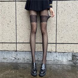 Women Socks Thigh Lace Rhombus Plaid Pantyhose Thin Jacquard Black Silk Stockings Women's Sexy Internet Celebrity Ins Trendy