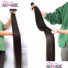 Human Hair Weaves Cuticle Aligned 30 32 34 36 38 40 Inch Bundles 100% Remy Virgin Natural Black 100G/Bundle Factory Price Drop Deliv Dh2Dc