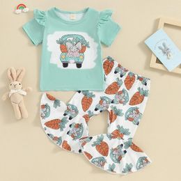 Clothing Sets Baby Girl Easter Outfits Short Sleeve Letter Print Tops Flared Pant 2Pcs Summer Clothes Set