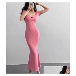 Basic Casual Dresses Woman Clothing Short Sleeve Summer Womens Dress Camisole Skirt Outwear Slim Style With Budge Designer Lady Se Dhoxp