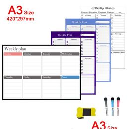 Whiteboards Wholesale A3 Magnetic Monthly Weekly Planner Calendar Markers Fridge Whiteboard Erasable Magnet Daily Memo Refrigerator Otku6