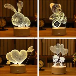 Night Lights Valentines Day Love 3D Lamp Acrylic LED Night Light Wedding Decoration Baby Shower Kids Birthday Party Rabbit Easter Decor YQ240207
