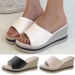 Sandals Cowhide Woven Sole Platform Wedge Resort Thick Soled Wedges Casual Shoes Women Flat Size 9