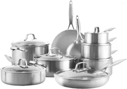 Cookware Sets GreenPan Venice Pro Tri-Ply Stainless Steel Healthy Ceramic Nonstick 16 Piece Pots And Pans Set PFAS-Free Multi Clad
