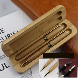 High Quality Bamboo Wood Handle Ballpoint Pen Fountain Pen With Bamboo Box Set Business Office School Student Writing Stationery 240123