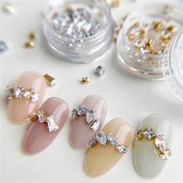 Nail Art Decorations 50pcs Glitter Zircon Claw Diamond Crystal Rhinestones Gold/Silver Metal Sparkle Water-Drop Flat-back Stone