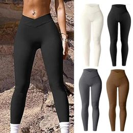 Active Pants Elastic Waist Seamless High Yoga Leggings Ribbed Pattern Solid Colour Long For Women's Athletic Workout Indoor