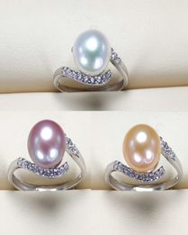 S925 Sterling Silver Ring Freshwater Pearl Ring For Women 89 mm Natural Pearl With Zircon Fashion Jewelry Adjustable size Wedding2265088