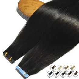 Tape In 100 Real Human Hair Brazilian Straight s Skin Weft Adhesive Glue On Salon Quality for Woman 240130