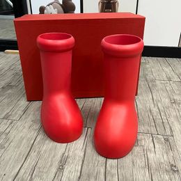 Botines Red Slip on Casual Boots Womens Boots Spring Solid Colour Party Shoes Fashion Female Boots Platform Rain Boots 240202