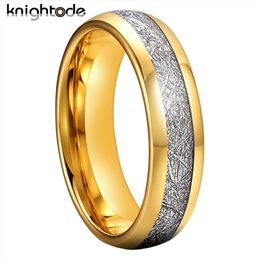 6mm Gold Color/Silvery Tungsten Carbide Rings White Meteorite Inlay Fashion Wedding Band Engagement Jewellery Dome Polished Finish 240125