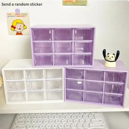 Cute Desktop 9 Grid Storage Boxes Organiser Transparent Small Drawer Student Desk Sundries Accessory Box Kawayi Stickers 240125