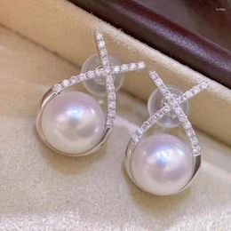 Stud Earrings Classic Small Fish Shaped Cross Drilled With Natural Freshwater Pearl S925 Pure Silver Ear Stick Jewelry Gift