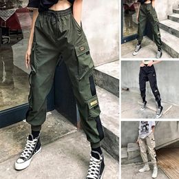 Women Cargo Pants Black Ribbon Pocket Jogger Girls HipHop Streetwear Unisex Harajuku Punk Females Trousers Harem 240202