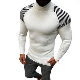 Men's Sweaters Solid Color Patchwork Slim Fit Long Sleeved Turtleneck Knit Men T Shirts Fashion Designer Tops Spandex
