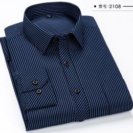 Fashion Mens Long sleeve Shirts Young Clothing Business Casual Allmatch Plaid Stripe Collar 1202 240125