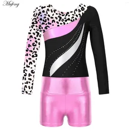 Stage Wear Children's Shiny Rhinestone Figure Ice Skating Bodysuit Long Sleeve Gymnastics Jumpsuit Dancewear Kid Girls Ballet Dance Leotard