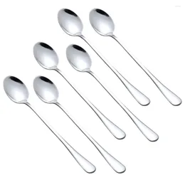 Spoons 6 Pcs Dessert Spoon Serving Stainless Steel Tea Long Handle Kitchen Teaspoons