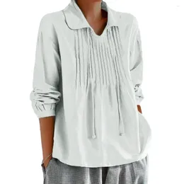 Women's Blouses Lapel Collar Women Top Spring Pleated Pullover Shirt With Turn-down Tassel Detail Casual Loose Soft For Daily