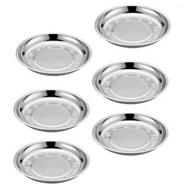 Dinnerware Sets 6 Pcs Stainless Steel Disc Coffee Table Tray Round Pasta Storage Large Bowl Dish Set Kitchen Supplies Cuisine Plate Child