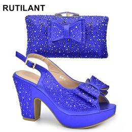Italian Shoes and Bags Matching Set Decorated with Rhinestone Wedges for Women Shoe Size 42 Wedding Bride 240124