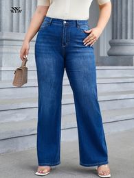 Plus Size Wide Leg Jeans for Women High Waist Baggy Women Jeans High Stretchy Straight Women Jeans Denim Pants Straight Loose 240202