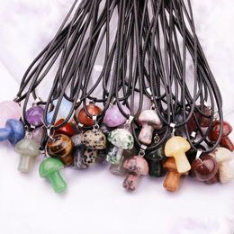 Jewellery Wholesale Carved Mushroom Natural Gem Stone Pendant Quartz Crystal Amethyst Tiger Eye Hand Charms Diy Making Necklace Drop D Dhl7Y