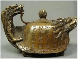 Decorated Old Bronze Chinese Old Copper Handwork Dragon Tea Pot Antique Crafts Copper Sculpture Home 15CM 240202