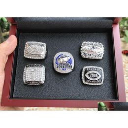 Cluster Rings 5Pcs Fantasy Football Team Champions Championship Ring With Wooden Box Set Souvenir Men Fan Gift Drop Delivery Jewellery Dh7Vf