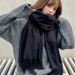 Scarves Soft Cashmere Scarf Classic Tassel Korean Style Pure Colour Shawl Warm Winter Neck Ladies/Girls