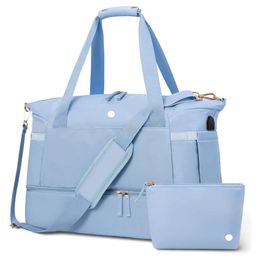 lu Women Sport Gym Bag Nylon Sport Two Piece Set with Shoe Compartment Large Portable Gym Bag Weekend Fitness Training Handbag