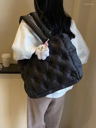 Evening Bags Women Girls Quilted Tote Large Capacity Padded Handbags Cute Style Fluffy Shoulder Bag Zipper Closure For Winter Travel
