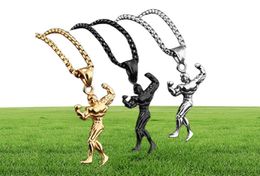 Fitness Men Bodybuilder Hercules Barbell Pendant Chain Necklace Charm Jewellery Stainless Steel Collar Necklaces KKA18504686772