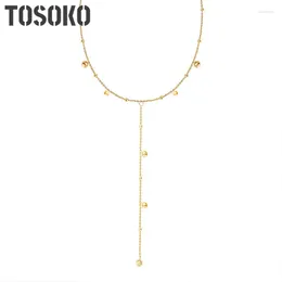 Pendant Necklaces TOSOKO Stainless Steel Jewellery Ball Long Tassel Necklace Female Collar Neck Chain Sweater BSP794