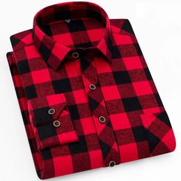 Fall Smart Casual Men's Flannel Plaid Shirt Brand Male Business Office Long Sleeve High Quality Clothes 240126