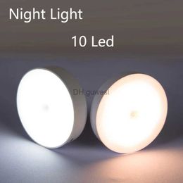 Night Lights Home Bathroom USB Round Motion Sensor Night Lights Under Light Closet Lamp Kitchen Decoration YQ240207