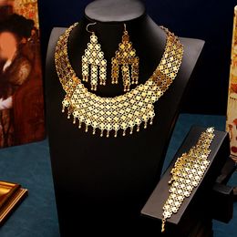 Handmade Copper Gold Color Bridal Jewelry Sets Dangle Ball Tassel Trajes De Mujer Conjunto 3 Piezas Elegantes Ethnic Gifts 240202