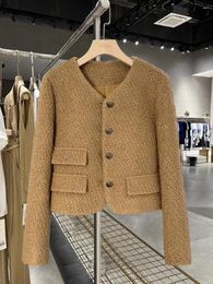 Women's Jackets Autumn And Winter Jacket Casual Woollen Long Sleeve Single Breasted Khaki Coat 2024