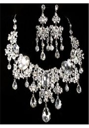 Fashion Prom Jewelry SET Clear Rhinestone Crystal Earrings Necklace Bridal Wedding Party Gift6703588